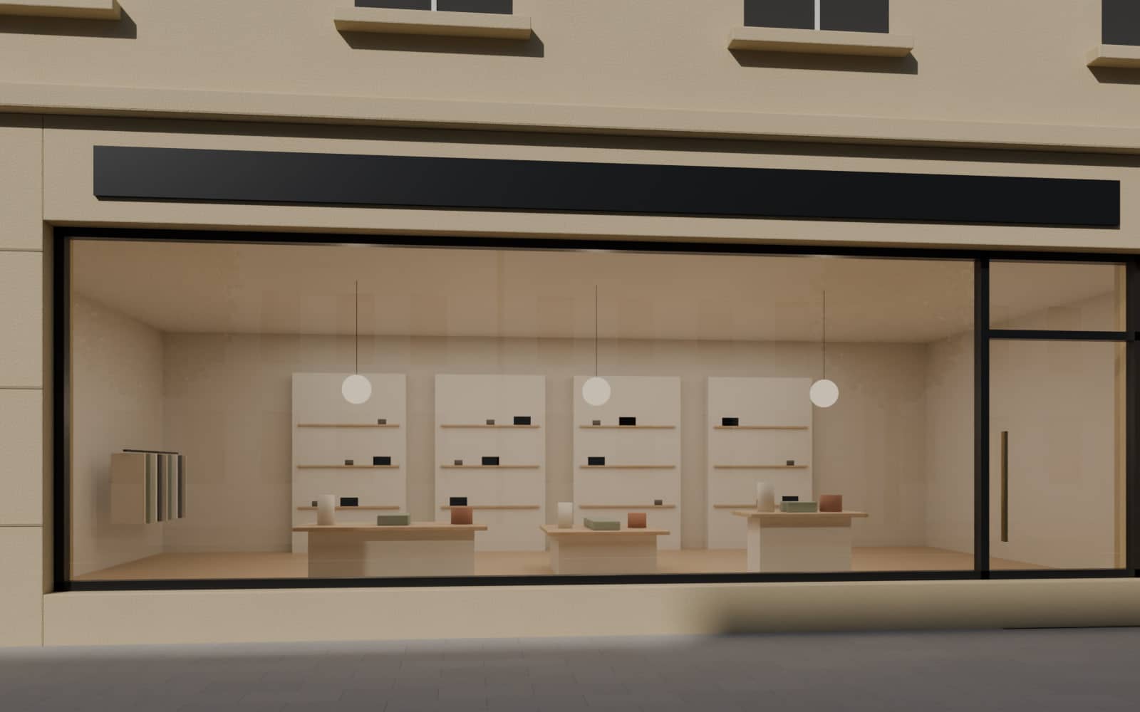 Vitrine de commerce en pierre de Jaumont équipée d'un film solaire et anti-UV